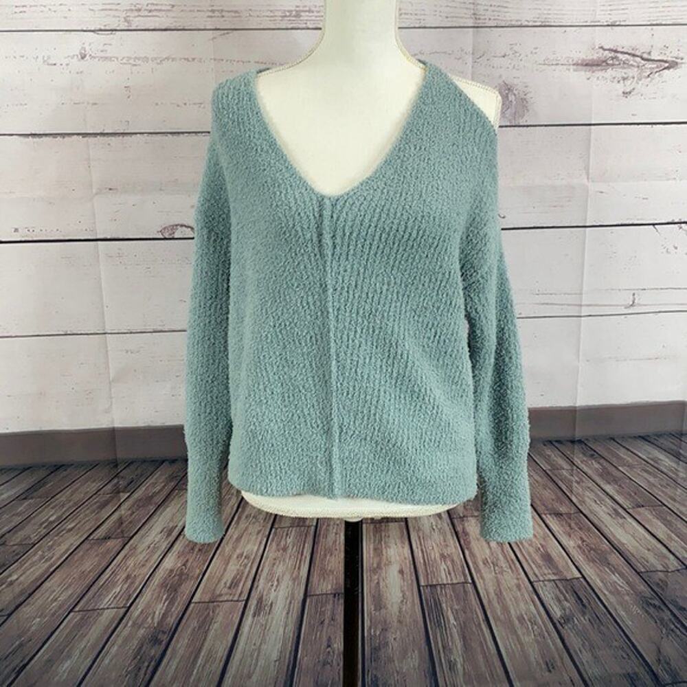 Sincerely Jules Sweater Womens Small Blue single cold shoulder Soft Plush Chunky